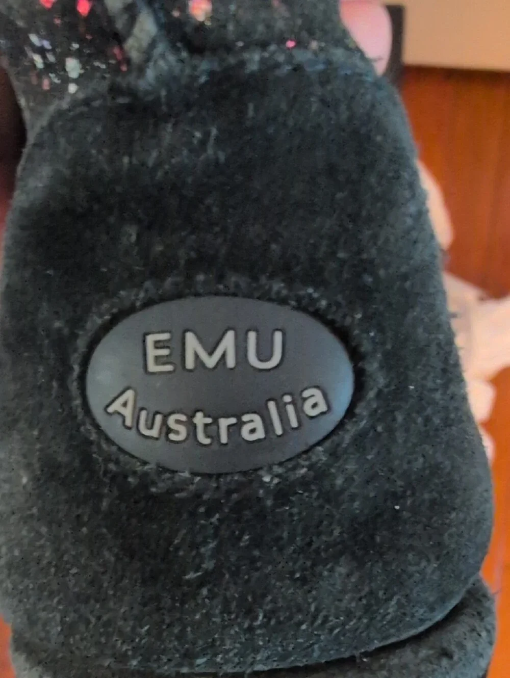 Emu Kids Black Suede Boots with Colorful Paint Speckles